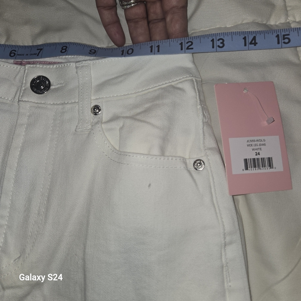 Juicy Couture" Lunita" Y2K Wide Leg High Rise Jeans in White. Size 24 NEW! - Picture 6 of 9